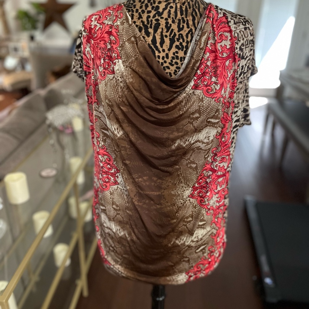 JM Collection Red and Brown Patterned Blouse